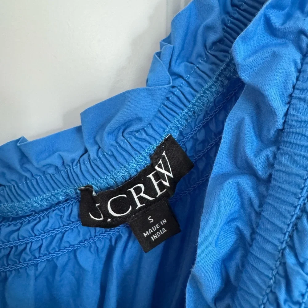 J.Crew Smocked one-shoulder dress in cotton poplin blue Size small